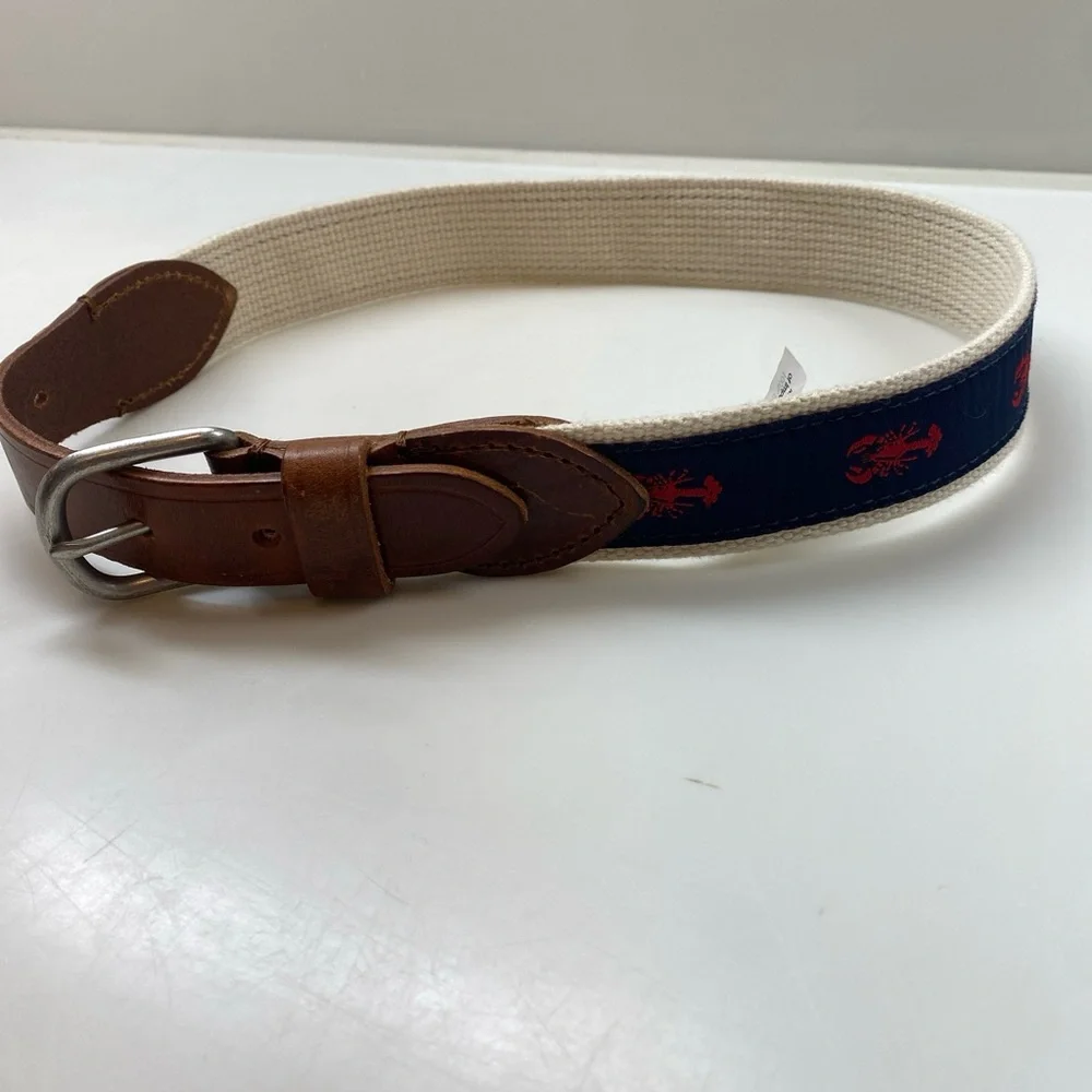 J Crew CrewCuts Canvas & Leather Belt Lobsters Navy Red Nautical Small Boy’s